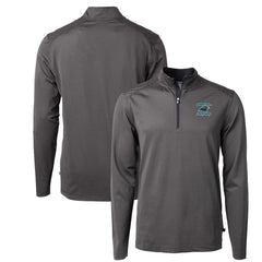 Carolina Panthers Cutter & Buck Virtue Eco Pique Micro Stripe Recycled Quarter-Zip Jacket - Black Jackets