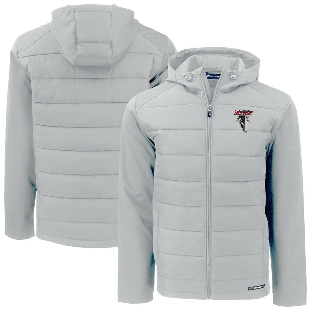 Atlanta Falcons Cutter & Buck Evoke Hybrid Eco Softshell Recycled Full-Zip Hoodie Jacket - Light Gray Hoodies