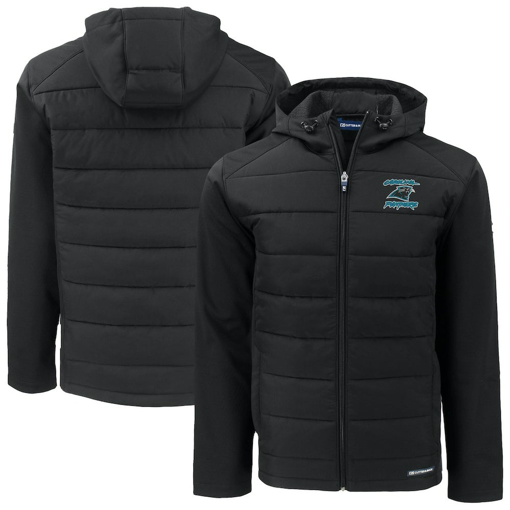 Carolina Panthers Cutter & Buck Evoke Hybrid Eco Softshell Recycled Full-Zip Hoodie Jacket - Black Hoodies
