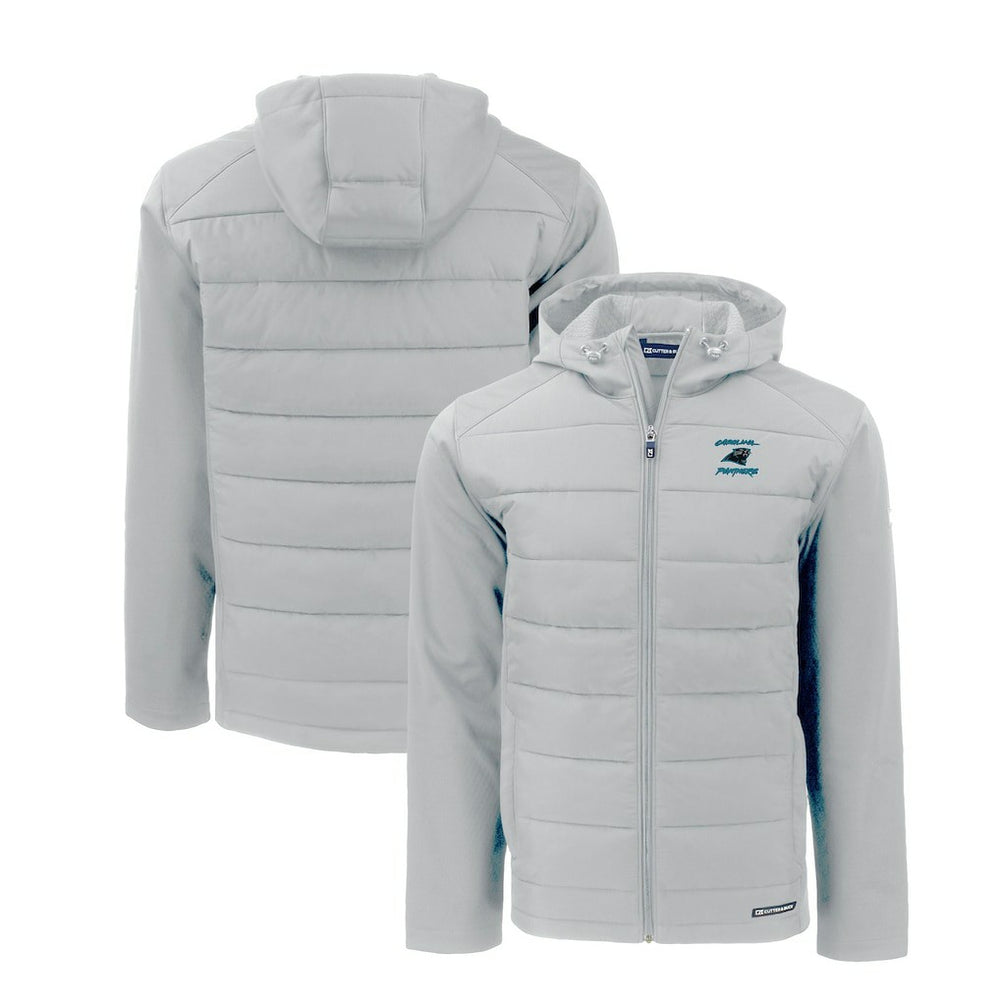 Carolina Panthers Cutter & Buck Evoke Hybrid Eco Softshell Recycled Full-Zip Hoodie Jacket - Light Gray Hoodies