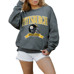 Pittsburgh Steelers Gameday Couture Women's Oversized Seal The Deal Premium Fleece Drop Shoulder Pullover Sweatshirt - Charcoal Pullover