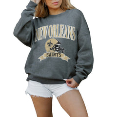 New Orleans Saints Gameday Couture Women's Oversized Seal The Deal Premium Fleece Drop Shoulder Pullover Sweatshirt - Charcoal Pullover