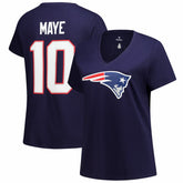 Drake Maye New England Patriots Women's Plus Size Name & Number V-Neck T-Shirt - Navy T-shirts