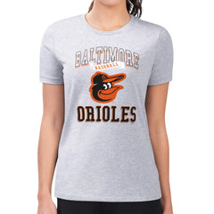 Baltimore Orioles G-III 4Her by Carl Banks Women's Super-Slim Fit Lightweight Team Logo Graphic T-Shirt - Heather Gray T-shirts