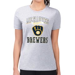 Milwaukee Brewers G-III 4Her by Carl Banks Women's Super-Slim Fit Lightweight Team Logo Graphic T-Shirt - Heather Gray T-shirts