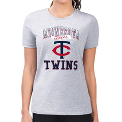 Minnesota Twins G-III 4Her by Carl Banks Women's Super-Slim Fit Lightweight Team Logo Graphic T-Shirt - Heather Gray T-shirts