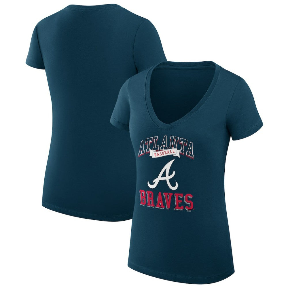 Atlanta Braves G-III 4Her by Carl Banks Women's Super-Slim Fit Lightweight Team Logo Graphic V-Neck T-Shirt - Navy T-shirts