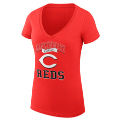 Cincinnati Reds G-III 4Her by Carl Banks Women's Super-Slim Fit Lightweight Team Logo Graphic V-Neck T-Shirt - Red T-shirts