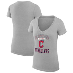 Cleveland Guardians G-III 4Her by Carl Banks Women's Super-Slim Fit Lightweight Team Logo Graphic V-Neck T-Shirt - Heather Gray T-shirts