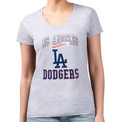 Los Angeles Dodgers G-III 4Her by Carl Banks Women's Super-Slim Fit Lightweight Team Logo Graphic V-Neck T-Shirt - Heather Gray T-shirts