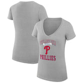 Philadelphia Phillies G-III 4Her by Carl Banks Women's Super-Slim Fit Lightweight Team Logo Graphic V-Neck T-Shirt - Heather Gray T-shirts