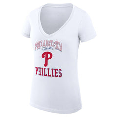 Philadelphia Phillies G-III 4Her by Carl Banks Women's Super-Slim Fit Lightweight Team Logo Graphic V-Neck T-Shirt - White T-shirts
