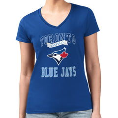 Toronto Blue Jays G-III 4Her by Carl Banks Women's Super-Slim Fit Lightweight Team Logo Graphic V-Neck T-Shirt - Royal T-shirts