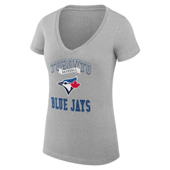 Toronto Blue Jays G-III 4Her by Carl Banks Women's Super-Slim Fit Lightweight Team Logo Graphic V-Neck T-Shirt - Heather Gray T-shirts