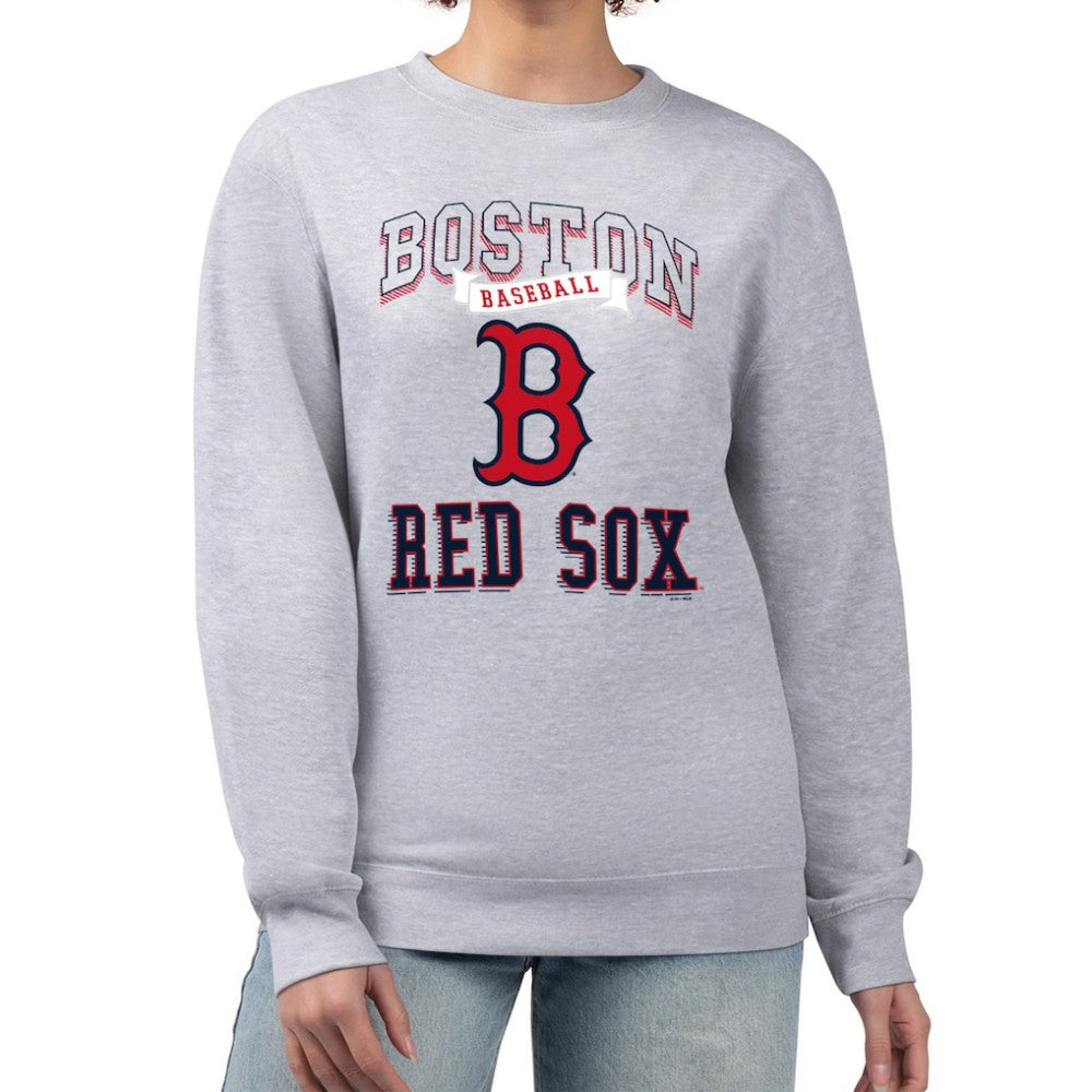 Boston Red Sox G-III 4Her by Carl Banks Women's Team Logo Graphic Tri-Blend Fleece Pullover Sweatshirt - Heather Gray Pullover