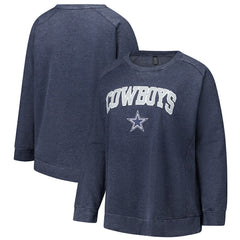 Dallas Cowboys Profile Women's Plus Size Acid Wash Raglan Sweatshirt - Navy Sweatshirts