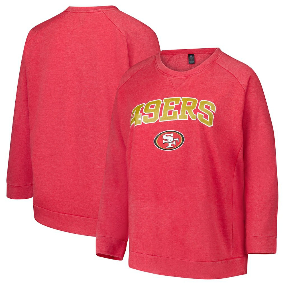San Francisco 49ers Profile Women's Plus Size Acid Wash Raglan Sweatshirt - Red Sweatshirts