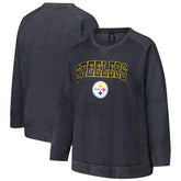 Pittsburgh Steelers Profile Women's Plus Size Acid Wash Raglan Sweatshirt - Charcoal Sweatshirts