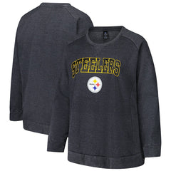 Pittsburgh Steelers Profile Women's Plus Size Acid Wash Raglan Sweatshirt - Charcoal Sweatshirts