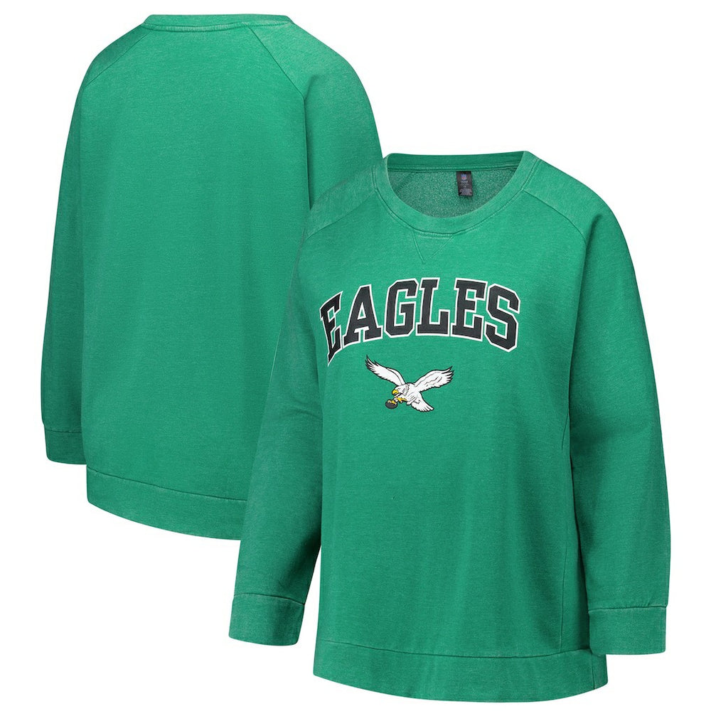 Philadelphia Eagles Profile Women's Plus Size Acid Wash Raglan Sweatshirt - Kelly Green Sweatshirts