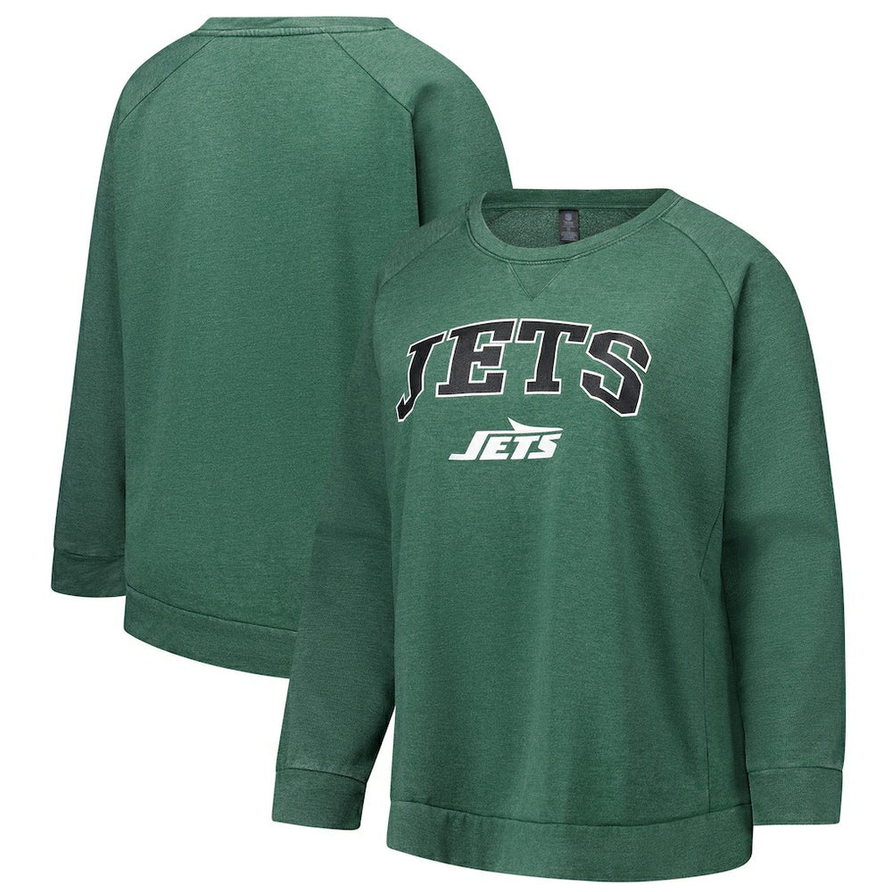 New York Jets Profile Women's Plus Size Acid Wash Raglan Sweatshirt - Heather Green Sweatshirts