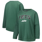 New York Jets Profile Women's Plus Size Acid Wash Raglan Sweatshirt - Heather Green Sweatshirts