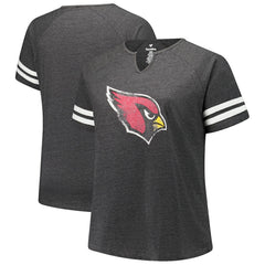 Arizona Cardinals Women's Plus Size Logo Striped Raglan Notch Neck T-Shirt - Charcoal T-shirts