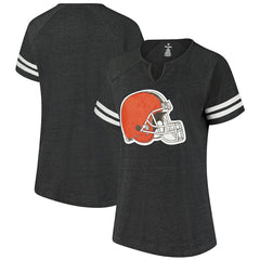 Cleveland Browns Women's Plus Size Logo Striped Raglan Notch Neck T-Shirt - Charcoal T-shirts