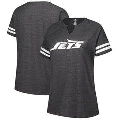 New York Jets Women's Plus Size Logo Striped Raglan Notch Neck T-Shirt - Charcoal T-shirts
