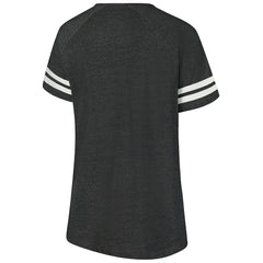 Carolina Panthers Women's Plus Size Logo Striped Raglan Notch Neck T-Shirt - Black T-shirts
