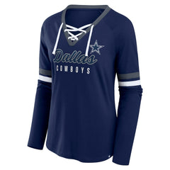 Dallas Cowboys Women's Plus Size Won & Done Lace-Up V-Neck Long Sleeve T-Shirt - Navy T-shirts
