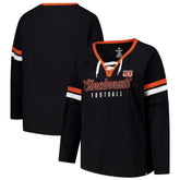 Cincinnati Bengals Women's Plus Size Won & Done Lace-Up V-Neck Long Sleeve T-Shirt - Black T-shirts