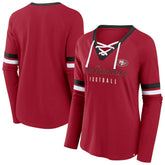 San Francisco 49ers Women's Plus Size Won & Done Lace-Up V-Neck Long Sleeve T-Shirt - Scarlet T-shirts