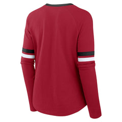 San Francisco 49ers Women's Plus Size Won & Done Lace-Up V-Neck Long Sleeve T-Shirt - Scarlet T-shirts