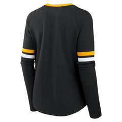 Pittsburgh Steelers Women's Plus Size Won & Done Lace-Up V-Neck Long Sleeve T-Shirt - Black T-shirts
