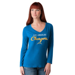Los Angeles Chargers G-III 4Her by Carl Banks Women's Post Season Long Sleeve V-Neck T-Shirt - Powder Blue T-shirts