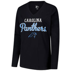 Carolina Panthers G-III 4Her by Carl Banks Women's Post Season Long Sleeve V-Neck T-Shirt - Black T-shirts
