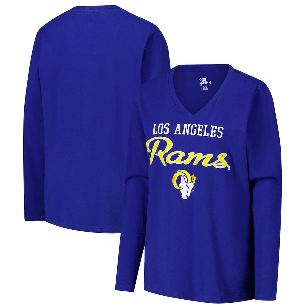 Los Angeles Rams G-III 4Her by Carl Banks Women's Post Season Long Sleeve V-Neck T-Shirt - Royal T-shirts