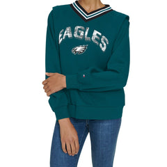 Philadelphia Eagles Tommy Hilfiger Women's Alice V-Neck Pullover Sweatshirt - Midnight Green Pullover