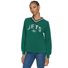 New York Jets Tommy Hilfiger Women's Alice V-Neck Pullover Sweatshirt - Green Pullover