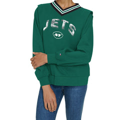 New York Jets Tommy Hilfiger Women's Alice V-Neck Pullover Sweatshirt - Green Pullover