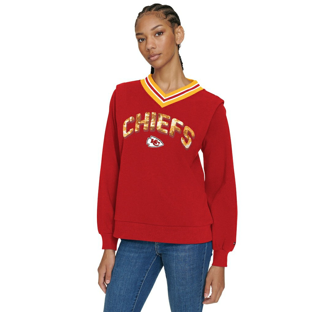 Kansas City Chiefs Tommy Hilfiger Women's Alice V-Neck Pullover Sweatshirt - Red Pullover