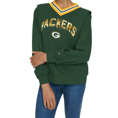 Green Bay Packers Tommy Hilfiger Women's Alice V-Neck Pullover Sweatshirt - Green Pullover