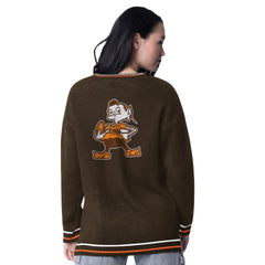Cleveland Browns Starter Women's Oversized On the Ball Intarsia Knit Pullover Sweater - Brown Pullover