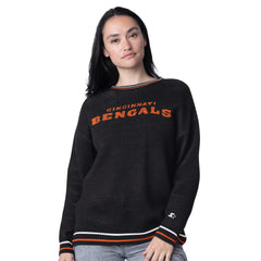 Cincinnati Bengals Starter Women's Oversized On the Ball Intarsia Knit Pullover Sweater - Black Pullover