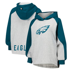 Philadelphia Eagles DKNY Sport Women's Joy Cropped Raglan Pullover Hoodie - Gray/Midnight Green - Gray/Midnight Green Hoodies