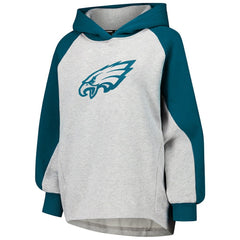 Philadelphia Eagles DKNY Sport Women's Joy Cropped Raglan Pullover Hoodie - Gray/Midnight Green - Gray/Midnight Green Hoodies