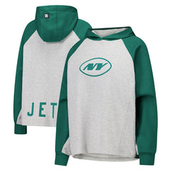New York Jets DKNY Sport Women's Joy Cropped Raglan Pullover Hoodie - Gray/Green - Gray/Green Hoodies