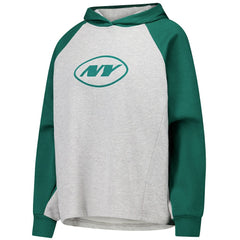 New York Jets DKNY Sport Women's Joy Cropped Raglan Pullover Hoodie - Gray/Green - Gray/Green Hoodies