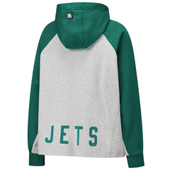 New York Jets DKNY Sport Women's Joy Cropped Raglan Pullover Hoodie - Gray/Green - Gray/Green Hoodies
